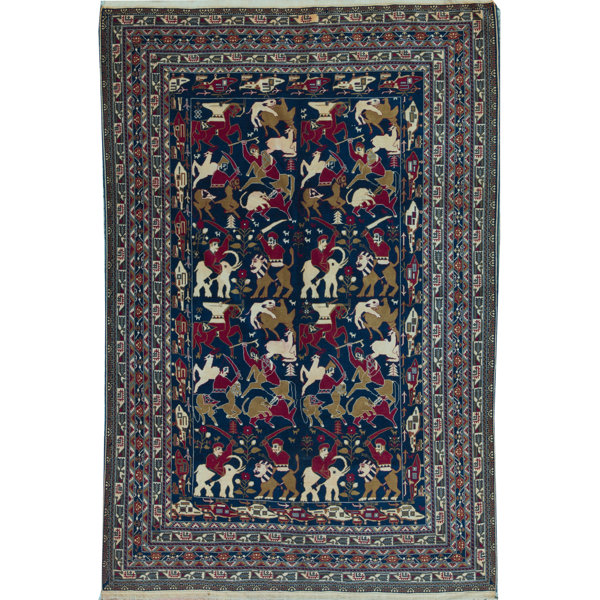 Bokara Rug Co., Inc. HandKnotted HighQuality Navy, Gray, and Yellow
